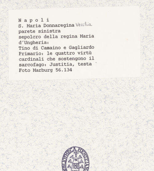 Rückseite von Bildarchiv Foto Marburg [https://www.deutsche-digitale-bibliothek.de/content/lizenzen/rv-ez/] Grabmal der Königin Maria von UngarnKardinaltugendenJustitia - Detail: Kopf, bh422027_recto. Foto.