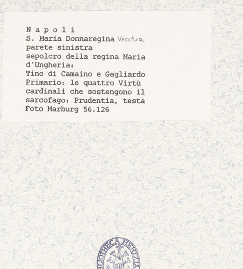 Rückseite von Bildarchiv Foto Marburg [https://www.deutsche-digitale-bibliothek.de/content/lizenzen/rv-ez/] Grabmal der Königin Maria von UngarnKardinaltugendenPrudentia - Detail: Kopf, bh422033_recto. Foto.