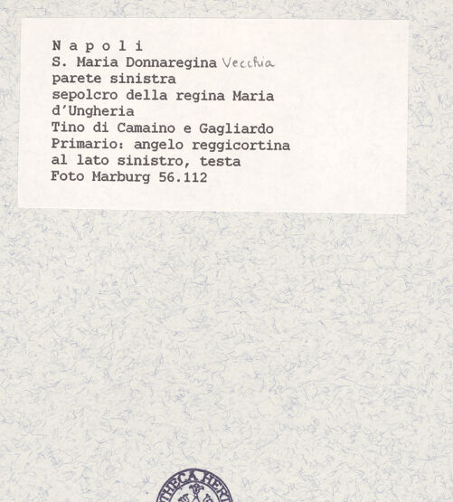 Rückseite von Bildarchiv Foto Marburg [https://www.deutsche-digitale-bibliothek.de/content/lizenzen/rv-ez/] Grabmal der Königin Maria von Ungarn - Linker Engel, Detail: Kopf, bh422036_recto. Foto.