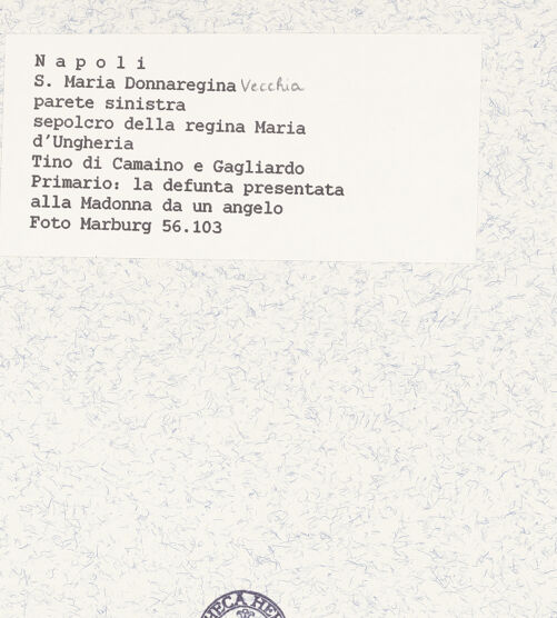 Rückseite von Bildarchiv Foto Marburg [https://www.deutsche-digitale-bibliothek.de/content/lizenzen/rv-ez/] Grabmal der Königin Maria von Ungarn - Engel mit Maria von Ungarn als Strifterin, bh422040_recto. Foto.