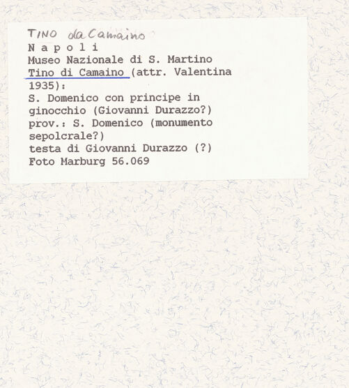 Rückseite von Bildarchiv Foto Marburg [https://www.deutsche-digitale-bibliothek.de/content/lizenzen/rv-ez/] Präsentationsgruppe des Grabmals des Giovanni d'Angiò (Johannes von Anjou, Herzog von Durazzo, gest. 1337)Heiliger Dominikus mit Giovanni d'Angiò (Johannes von Anjou, Herzog von Durazzo) - Detail: Gesicht des Giovanni d'Angiò, bh422045_recto. Foto.