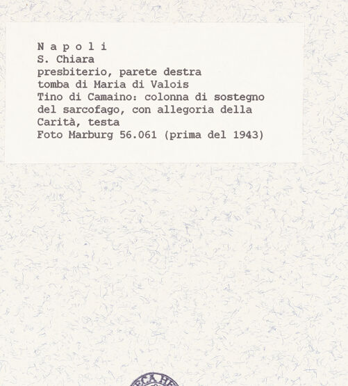 Rückseite von Foto Marburg [https://www.deutsche-digitale-bibliothek.de/content/lizenzen/rv-ez/] Grabmal der Maria von Valois (gest. 1328)Tugenden - Caritas, Detail: Kopf, bh422054_recto. Foto.