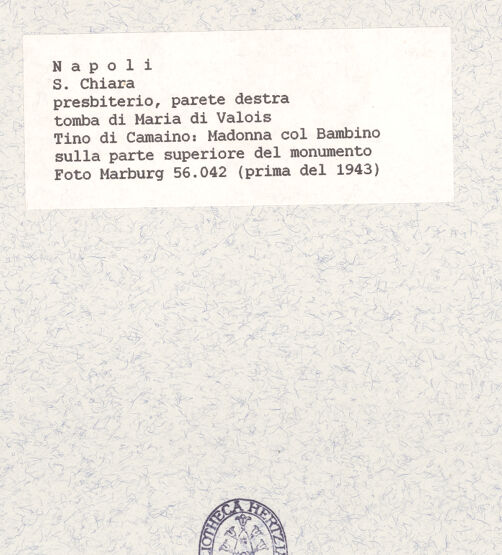 Rückseite von Foto Marburg [https://www.deutsche-digitale-bibliothek.de/content/lizenzen/rv-ez/] Grabmal der Maria von Valois (gest. 1328)Anbetung der Madonna - Madonna (vor 1943), bh422072_recto. Foto.