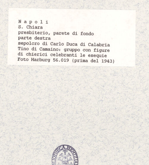 Rückseite von Foto Marburg [https://www.deutsche-digitale-bibliothek.de/content/lizenzen/rv-ez/] Grabmal des Karl von Kalabrien - Geistliche (vor 1943), bh422092_recto. Foto.