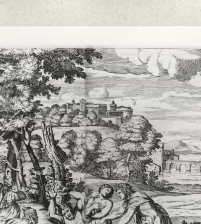 Rückseite von Bibliotheca Hertziana [http://creativecommons.org/publicdomain/mark/1.0/] Villa Aldobrandina Tusculana sive Varij illius hortorum et fontium prospectusTav. 21: Die Bestrafung des Marsyas: Apollo häutet ihn - , bh422110. Foto.