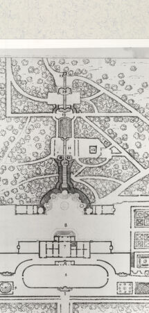 Rückseite von Bibliotheca Hertziana [http://creativecommons.org/publicdomain/mark/1.0/] Villa Aldobrandina Tusculana sive Varij illius hortorum et fontium prospectusTav. 22: Lageplan der Villa Aldobrandini mit ihren Gärten und Brunnenanlagen - , bh422111. Foto.