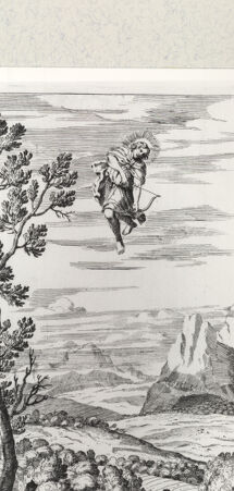 Rückseite von Bibliotheca Hertziana [http://creativecommons.org/publicdomain/mark/1.0/] Villa Aldobrandina Tusculana sive Varij illius hortorum et fontium prospectusTav. 12: Apoll verwundet den Drachen Phyton mit einem Pfeil - , bh422121. Foto.