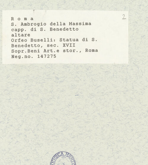 Rückseite von Sopr. BAS ROMA [https://www.deutsche-digitale-bibliothek.de/content/lizenzen/rv-ez/] Sant'Ambrogio della Massima - Blick in die Cappella di S. Benedetto (2. Kapelle rechts), bh422860_recto. Foto.