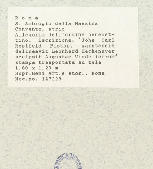 Rückseite von Sopr. BAS ROMA [https://www.deutsche-digitale-bibliothek.de/content/lizenzen/rv-ez/] Allegorie des benediktinischen Ordens - , bh422884_recto. Foto.