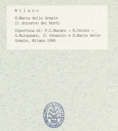 Rückseite von Electa, Mailand [https://www.deutsche-digitale-bibliothek.de/content/lizenzen/rv-ez/] Santa Maria delle GrazieChiostro Grande - Ansicht von Nordwesten (nach der Rekonstruktion), bh423187_recto. Foto.