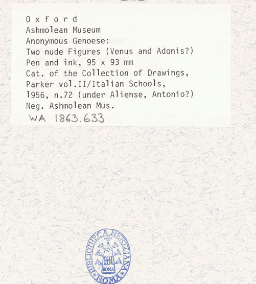 Rückseite von Ashmolean Museum, Oxford [https://www.deutsche-digitale-bibliothek.de/content/lizenzen/rv-ez/] Zwei nackte Figuren, Venus und Adonis? - , bh423735_recto. Foto.