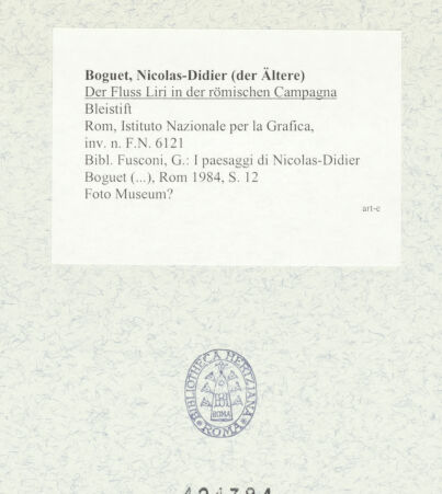 Rückseite von Istituto Nazionale per la Grafica? [https://rightsstatements.org/page/CNE/1.0/] Der Fluss Liri in der römischen Campagna - , bh424384_recto. Foto.