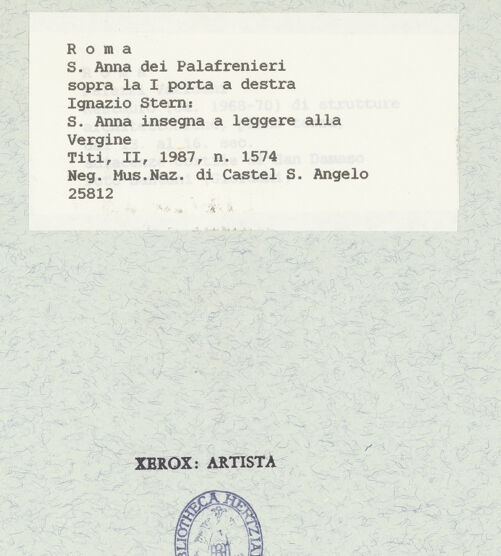 Rückseite von Museo Nazionale di Castel Sant'Angelo [https://www.deutsche-digitale-bibliothek.de/content/lizenzen/rv-ez/] Szenen aus dem Leben der heiligen AnnaDie heilige Anna lehrt der Jungfrau Maria das Lesen - Gesamtansicht (Abb. 14), bh425789_recto. Foto.