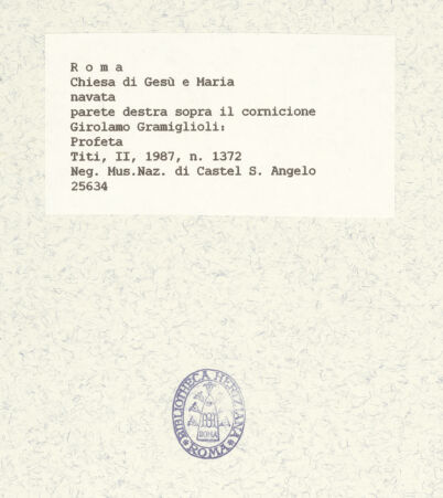 Rückseite von Museo Nazionale di Castel Sant'Angelo [https://www.deutsche-digitale-bibliothek.de/content/lizenzen/rv-ez/] Propheten und PatriarchenSitzender Prophet, auf eine Schriftrolle zeigend - Ansicht von links unten, bh425798_recto. Foto.