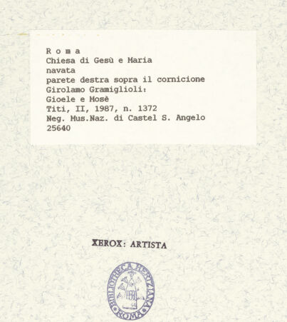 Rückseite von Museo Nazionale di Castel Sant'Angelo [https://www.deutsche-digitale-bibliothek.de/content/lizenzen/rv-ez/] Propheten und PatriarchenJoel - Ansicht von unten rechts, daneben Moses, bh425799_recto. Foto.