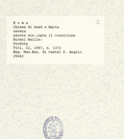 Rückseite von Museo Nazionale di Castel Sant'Angelo [https://www.deutsche-digitale-bibliothek.de/content/lizenzen/rv-ez/] Propheten und PatriarchenSitzender Prophet mit Schrifttafel, den Kopf auf eine Hand gestützt - Ansicht von rechts unten, bh425801_recto. Foto.