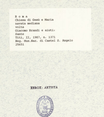 Rückseite von Museo Nazionale di Castel Sant'Angelo [https://www.deutsche-digitale-bibliothek.de/content/lizenzen/rv-ez/] Deckengemälde mit Gottvater und Maria mit dem Kind umgeben von Bildfeldern mit Heiligen, Seligen und EvangelistenWeibliche Heilige - , bh425818_recto. Foto.