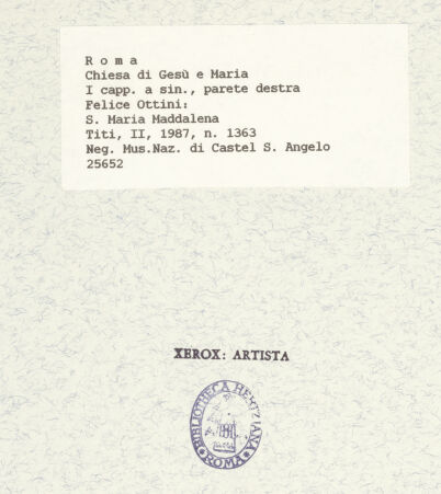 Rückseite von Museo Nazionale di Castel Sant'Angelo [https://www.deutsche-digitale-bibliothek.de/content/lizenzen/rv-ez/] Die heilige Maria Magdalena - Gesamtansicht von unten, bh425819_recto. Foto.