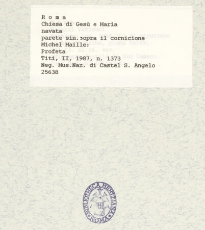 Rückseite von Museo Nazionale di Castel Sant'Angelo [https://www.deutsche-digitale-bibliothek.de/content/lizenzen/rv-ez/] Propheten und PatriarchenSitzender Prophet, eine Schriftrolle hoch haltend - Ansicht von unten, bh425848_recto. Foto.