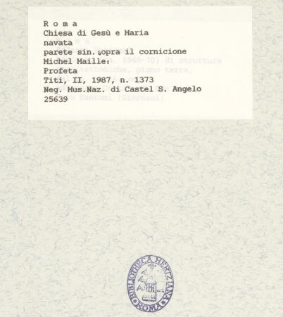 Rückseite von Museo Nazionale di Castel Sant'Angelo [https://www.deutsche-digitale-bibliothek.de/content/lizenzen/rv-ez/] Propheten und PatriarchenSitzender Prophet, eine Schriftrolle quer haltend - Ansicht von links unten, bh425849_recto. Foto.