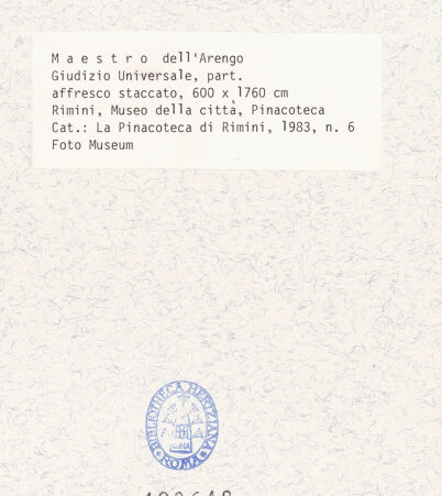 Rückseite von Museo della Città, Rimini [https://www.deutsche-digitale-bibliothek.de/content/lizenzen/rv-ez/] Jüngstes Gericht - Detail: Bartholomäus (?) und zwei Apostel rechts, bh428648_recto. Foto.