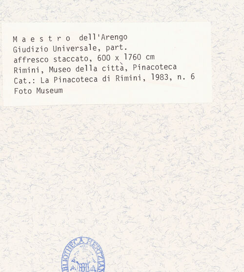Rückseite von Museo della Città, Rimini [https://www.deutsche-digitale-bibliothek.de/content/lizenzen/rv-ez/] Jüngstes Gericht - Detail: Engel und Apostel rechts (Paulus?), bh428657_recto. Foto.