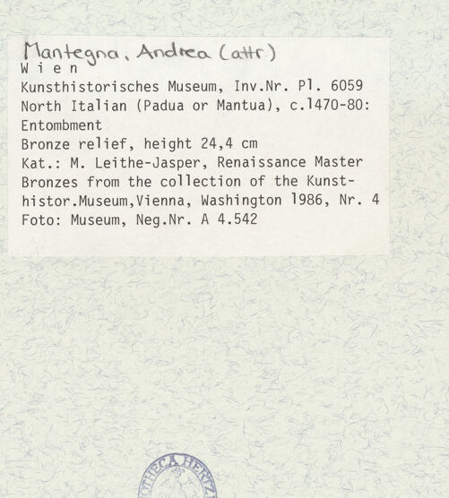 Rückseite von Kunsthistorisches Museum, Wien [https://www.deutsche-digitale-bibliothek.de/content/lizenzen/rv-ez/] Grablegung Christi - , bh430174_recto. Foto.