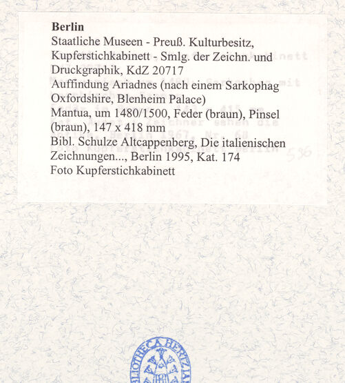 Rückseite von Kupferstichkabinett [https://www.deutsche-digitale-bibliothek.de/content/lizenzen/rv-ez/] Zeichnung nach einem Römischen Sarkophag mit der Auffindung Ariadnes (Oxfordshire, Blenheim Palace) - , bh434272_recto. Foto.