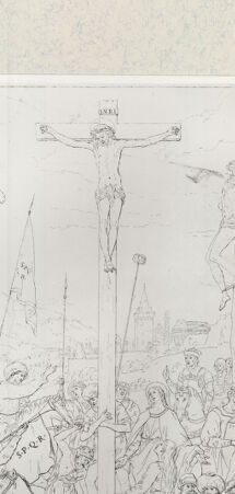 Rückseite von Umberto Tomba Verona [http://creativecommons.org/publicdomain/mark/1.0/] Kreuzigung (im Umriss) (zerstörtes Fresko, ehemals Dom, Verona) - , bh434420. Foto.