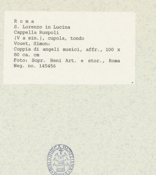 Rückseite von Sopr BAS ROMA [https://www.deutsche-digitale-bibliothek.de/content/lizenzen/rv-ez/] Gewölbedekoration mit Szenen aus dem Marienleben und musizierenden Engelnzwei Engel, einer Laute spielend - Gesamtansicht, bh435764_recto. Foto.