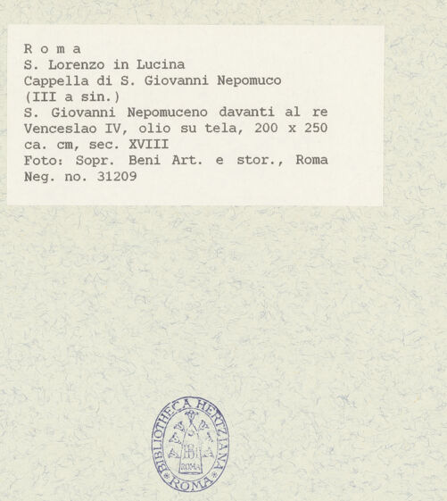 Rückseite von Sopr BAS ROMA [https://www.deutsche-digitale-bibliothek.de/content/lizenzen/rv-ez/] Der hl. Johann Nepomuk vor König Wenzelslaus IV - Gesamtansicht, bh435765_recto. Foto.