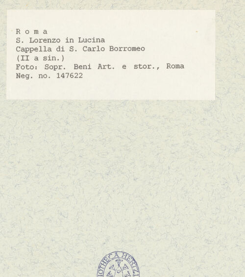 Rückseite von Sopr BAS ROMA [https://www.deutsche-digitale-bibliothek.de/content/lizenzen/rv-ez/] San Lorenzo in LucinaCappella di San Carlo Borromeo - Blick zum Altar, bh435772_recto. Foto.