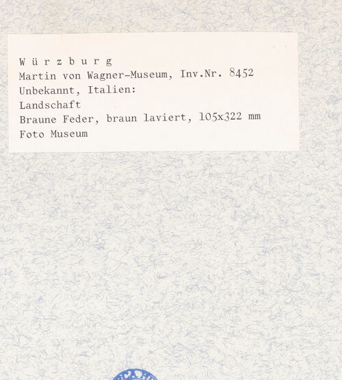 Rückseite von Martin von Wagner Museum [https://www.deutsche-digitale-bibliothek.de/content/lizenzen/rv-ez/] Flusslandschaft mit Figuren - , bh436480_recto. Foto.