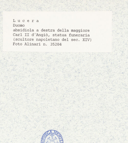 Rückseite von Alinari [https://www.deutsche-digitale-bibliothek.de/content/lizenzen/rv-ez/] Gisant eines Ritters - Gesamtansicht, bh436599_recto. Foto.