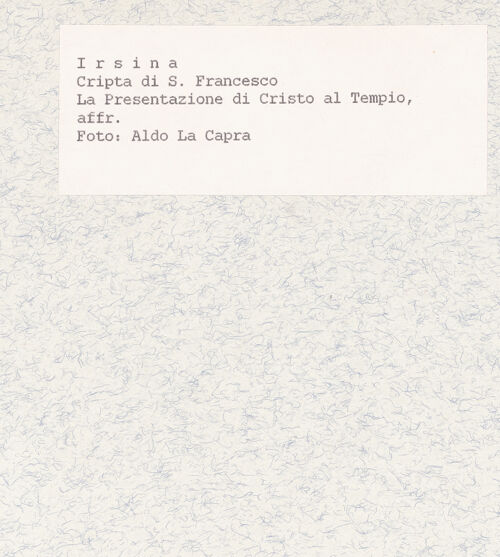 Rückseite von La Capra, Aldo [https://www.deutsche-digitale-bibliothek.de/content/lizenzen/rv-ez/] Szenen aus dem Neuen Testament sowie HeiligendarstellungenDarbringung des Christuskindes im Tempel - Gesamtansicht, bh436931_recto. Foto.