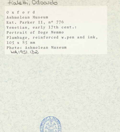 Rückseite von Ashmolean Museum, Oxford [https://www.deutsche-digitale-bibliothek.de/content/lizenzen/rv-ez/] Portrait von Doge Memmo - , bh438082_recto. Foto.
