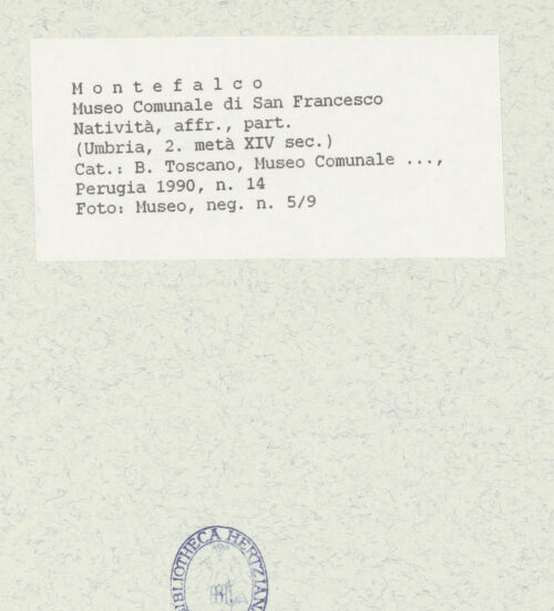 Rückseite von Museum [https://www.deutsche-digitale-bibliothek.de/content/lizenzen/rv-ez/] Zwei Fragmente einer Geburt Christi - Detail: Zampogna-Spieler, bh438906_recto. Foto.