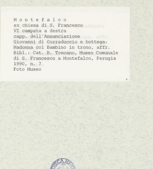 Rückseite von Museum [https://www.deutsche-digitale-bibliothek.de/content/lizenzen/rv-ez/] Thronende Madonna - Apsisscheitelfenster: heilige Agnes, bh438930_recto. Foto.