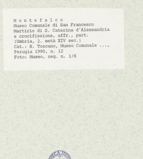 Rückseite von Museum [https://www.deutsche-digitale-bibliothek.de/content/lizenzen/rv-ez/] Martyrium der heiligen Katharina von Alexandrien und Kreuzigung Christi  - Fragment, bh438944_recto. Foto.