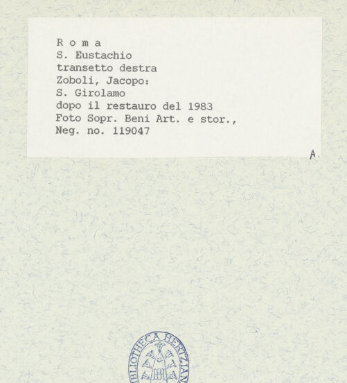 Rückseite von Sopr. Beni Artistici Storici Roma [https://www.deutsche-digitale-bibliothek.de/content/lizenzen/rv-ez/] Der Heilige Eustachius als Eremit - Gesamtansicht, bh440073_recto. Foto.