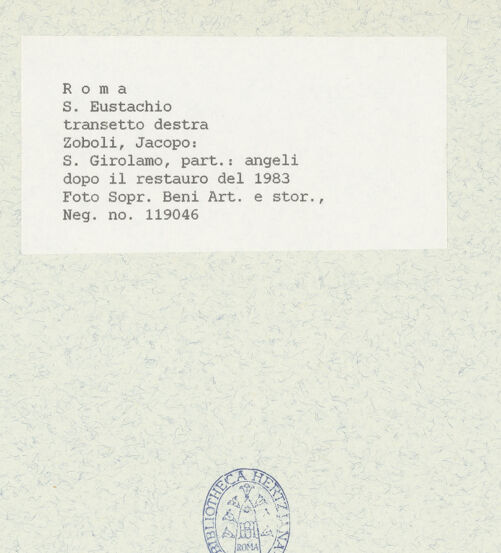 Rückseite von Sopr. Beni Artistici Storici Roma [https://www.deutsche-digitale-bibliothek.de/content/lizenzen/rv-ez/] Der Heilige Eustachius als Eremit - Detail: Engel mit Posaune über dem Heiligen, bh440076_recto. Foto.