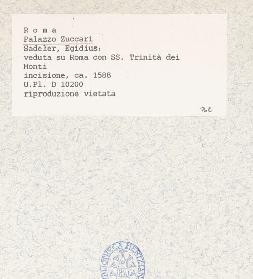 Rückseite von Bibliotheca Hertziana [https://www.deutsche-digitale-bibliothek.de/content/lizenzen/rv-fz/] Vedute Roms mit Santa Trinità dei Monti - , bh440196_recto. Foto.