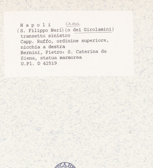 Rückseite von Bibliotheca Hertziana [https://www.deutsche-digitale-bibliothek.de/content/lizenzen/rv-fz/] WandaltarHeilige Katharina von Siena - Seitenansicht, bh441459_recto. Foto.