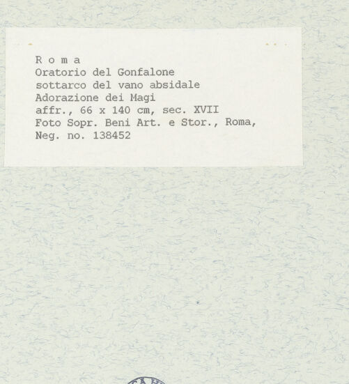 Rückseite von Sopr. BAS ROMA [https://www.deutsche-digitale-bibliothek.de/content/lizenzen/rv-ez/] Zyklus zur Geburt Christi - Mitte: Anbetung der Könige, bh443082_recto. Foto.