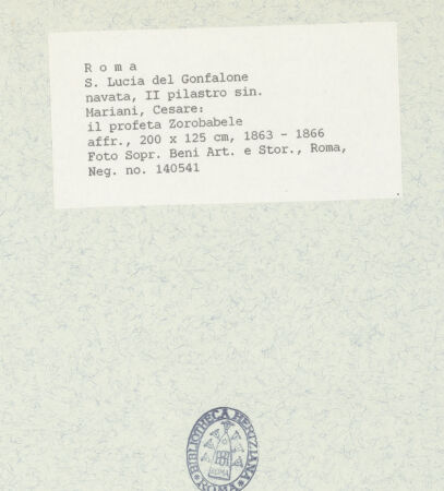 Rückseite von Sopr. BAS ROMA [https://www.deutsche-digitale-bibliothek.de/content/lizenzen/rv-ez/] Freskenzyklus zur Passion Christider Prophet Zorobbabel - , bh443095_recto. Foto.