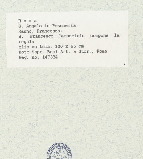 Rückseite von Sopr. BAS ROMA [https://www.deutsche-digitale-bibliothek.de/content/lizenzen/rv-ez/] Der heilige Francesco Caracciolo verfasst die Ordensregel - Gesamtaufnahme, bh444673_recto. Foto.