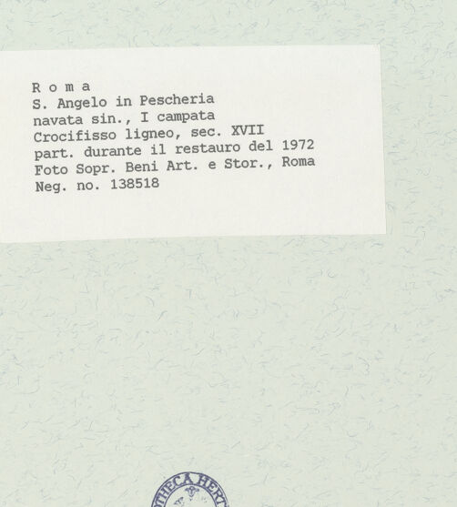 Rückseite von Sopr. BAS ROMA [https://www.deutsche-digitale-bibliothek.de/content/lizenzen/rv-ez/] Altare del Crocefisso; KreuzaltarDer Gekreuzigte - Detail: Gesicht, bh444678_recto. Foto.