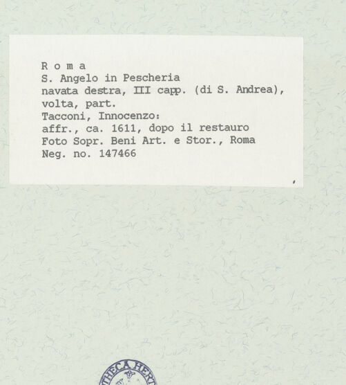 Rückseite von Sopr. BAS ROMA [https://www.deutsche-digitale-bibliothek.de/content/lizenzen/rv-ez/] Wand- und Deckenmalereien in der AndreaskapelleDeckenfresken in der Cappella di Sant'AndreaMartyrium des Andreas - Andreas vor dem Kreuz, bh444705_recto. Foto.