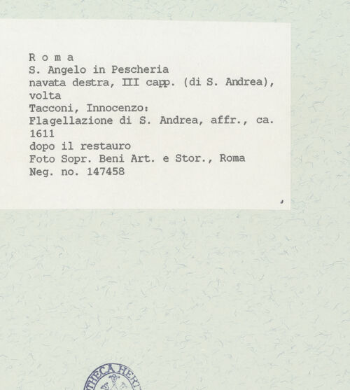 Rückseite von Sopr. BAS ROMA [https://www.deutsche-digitale-bibliothek.de/content/lizenzen/rv-ez/] Wand- und Deckenmalereien in der AndreaskapelleDeckenfresken in der Cappella di Sant'AndreaMartyrium des Andreas - Geißelung des heiligen Andreas, bh444711_recto. Foto.