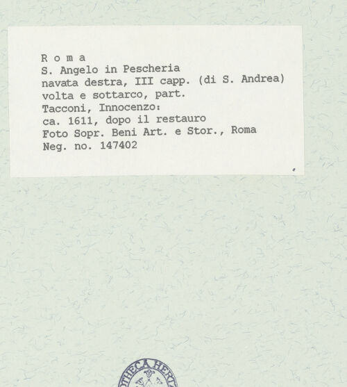 Rückseite von Sopr. BAS ROMA [https://www.deutsche-digitale-bibliothek.de/content/lizenzen/rv-ez/] Wand- und Deckenmalereien in der AndreaskapelleDekoration der Bogenzüge - Blick in den Bogenzug zum Mittelschiff, bh444722_recto. Foto.